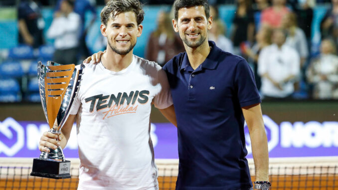 Dominic Thiem i Novak Djoković (fot. Adria Tour)