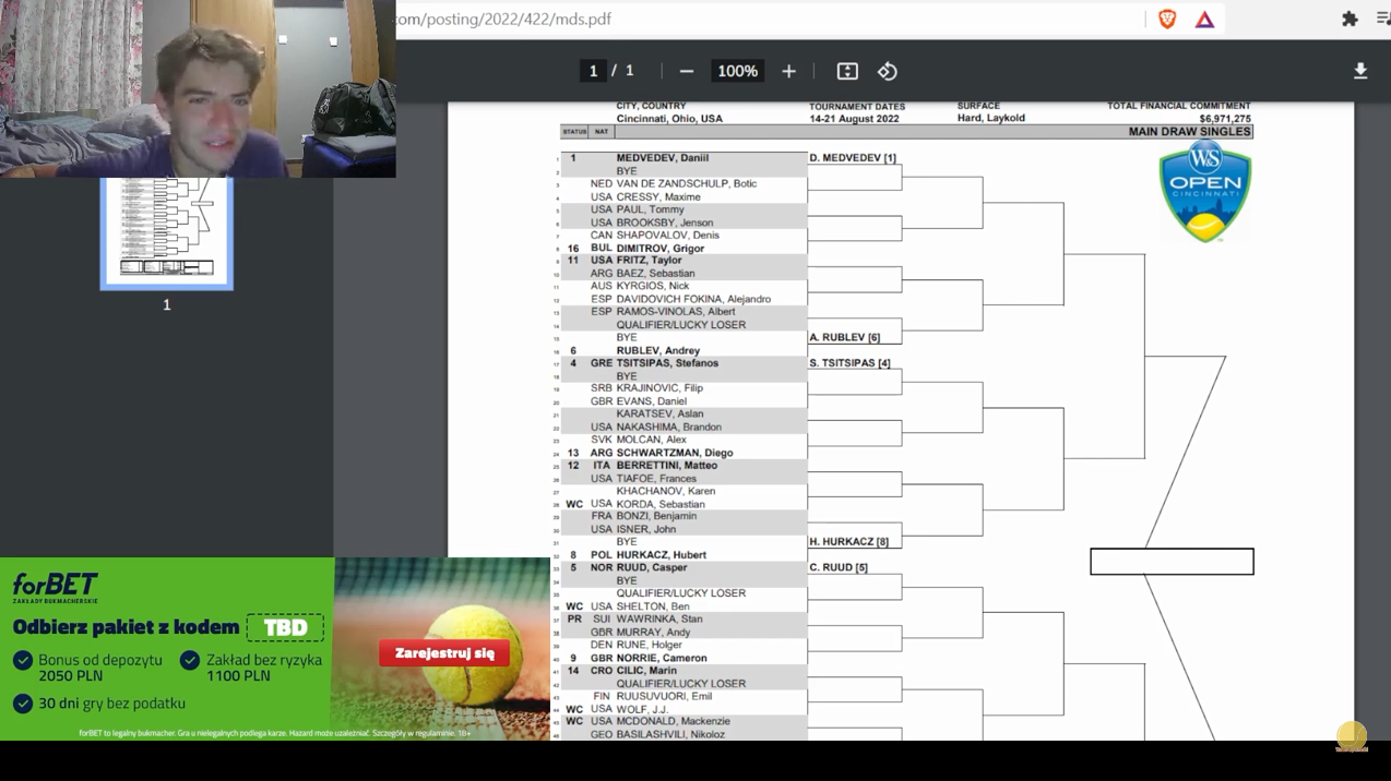 ATP Cincinnati analiza drabinki i typy Kust [WIDEO]